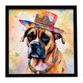 Boxer Hippie Dawg Framed Metal Print Bathroom, Kitchen, Office, Home Decor Wall Art Ready to Hang, Square, 8X8