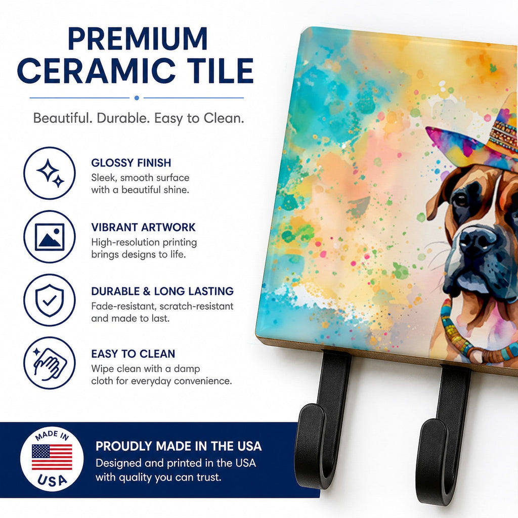 Boxer Hippie Dawg Leash or Key Holder Wall Hooks, Coat Rack Wall Mount, for Hanging Keys, Towels, Aprons, Leashes