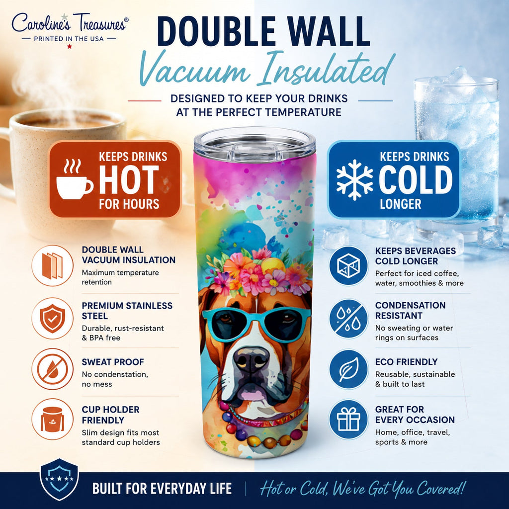 Boxer Hippie Dawg Stainless Steel Skinny Tumbler 20 oz Vacuum Double Walled Reusable Insulated Travel Cup