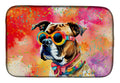 Boxer Hippie Dawg Dish Drying Mat Absorbent Dish Drying Mat Pad for Kitchen Counter Dish Drainer Mat for Countertop, 14 x 21", Multicolor