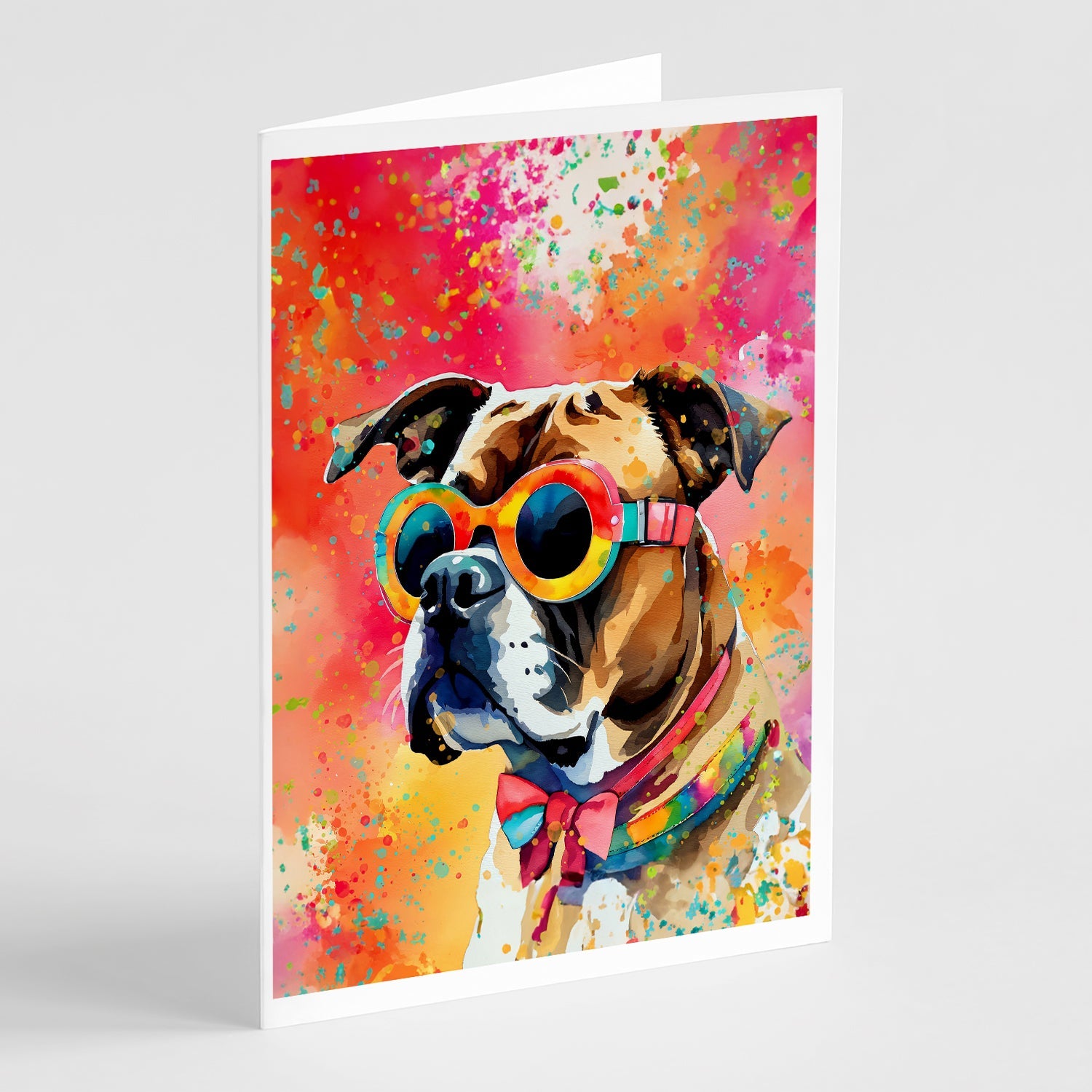 Boxer Hippie Dawg Greeting Cards Pack of 8 Blank Cards with Envelopes Whimsical A7 Size 5x7