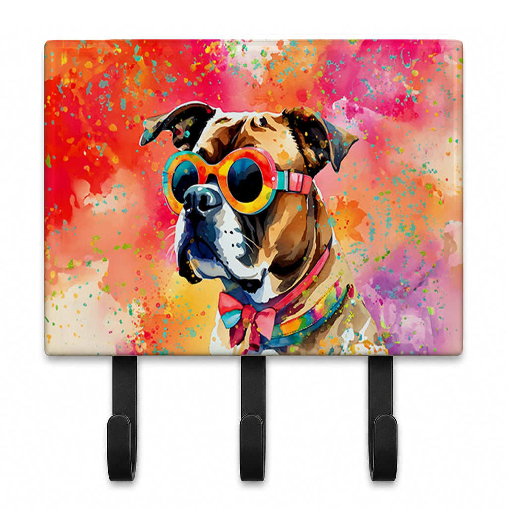 Boxer Hippie Dawg Leash or Key Holder Wall Hooks, Coat Rack Wall Mount, for Hanging Keys, Towels, Aprons, Leashes