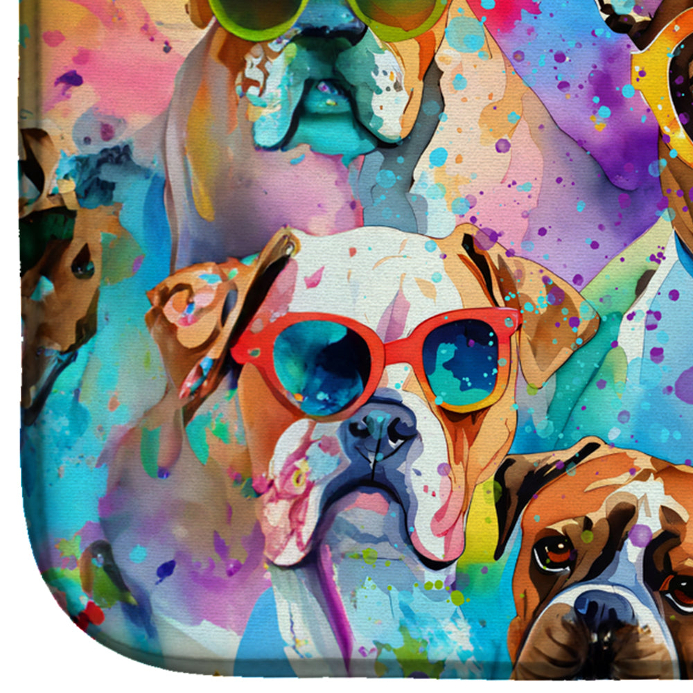 Boxer Hippie Dawg Dish Drying Mat Absorbent Dish Drying Mat Pad for Kitchen Counter Dish Drainer Mat for Countertop, 14 x 21", Multicolor