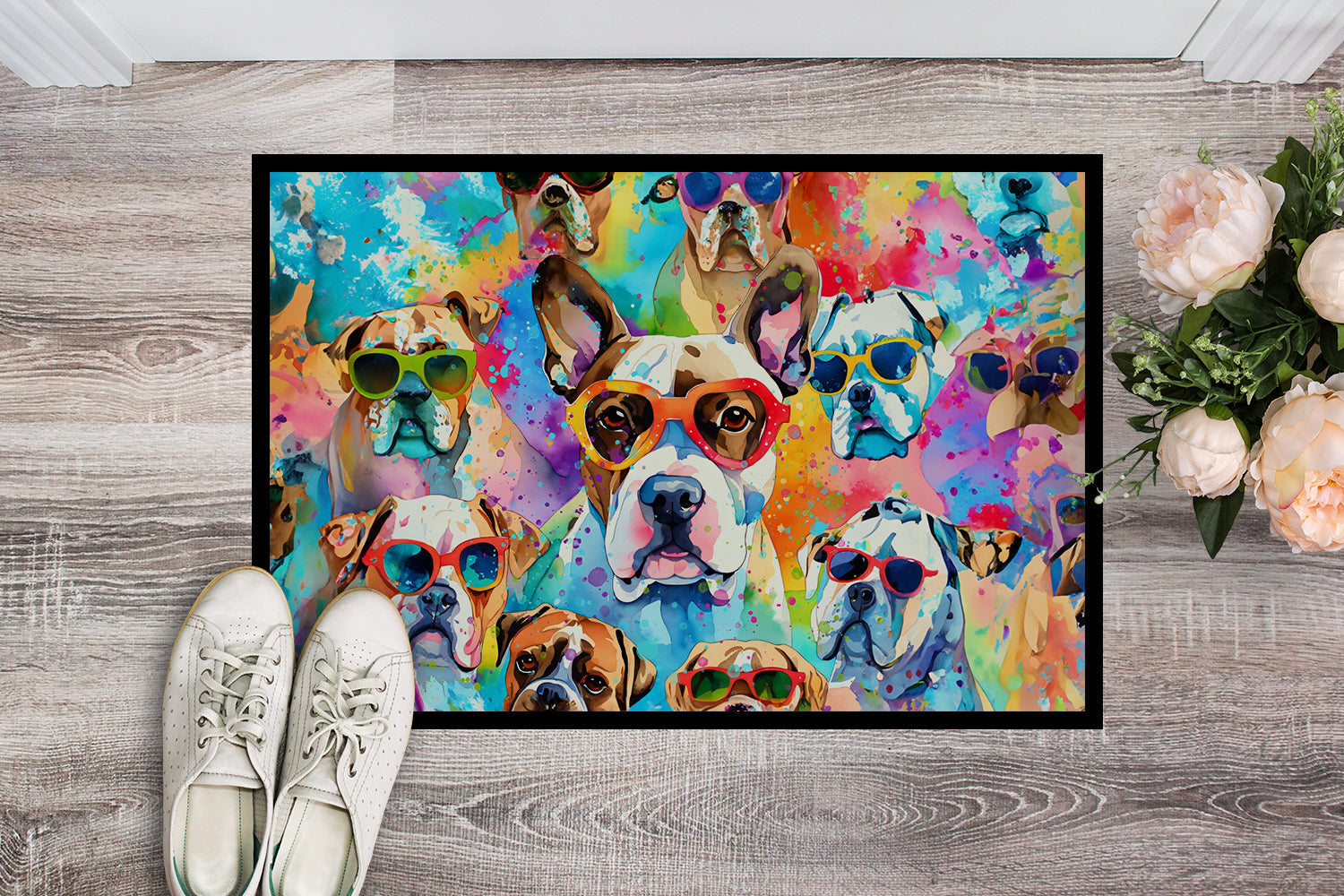 Boxer Hippie Dawg Doormat Indoor Outdoor 18H X 27W Front Door Mat Rugs for Entryway, Non Slip Washable