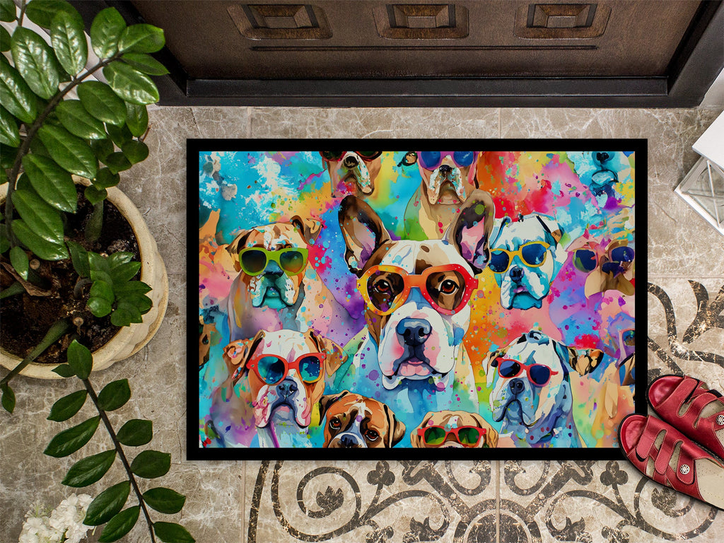 Boxer Hippie Dawg Doormat Indoor Outdoor 18H X 27W Front Door Mat Rugs for Entryway, Non Slip Washable