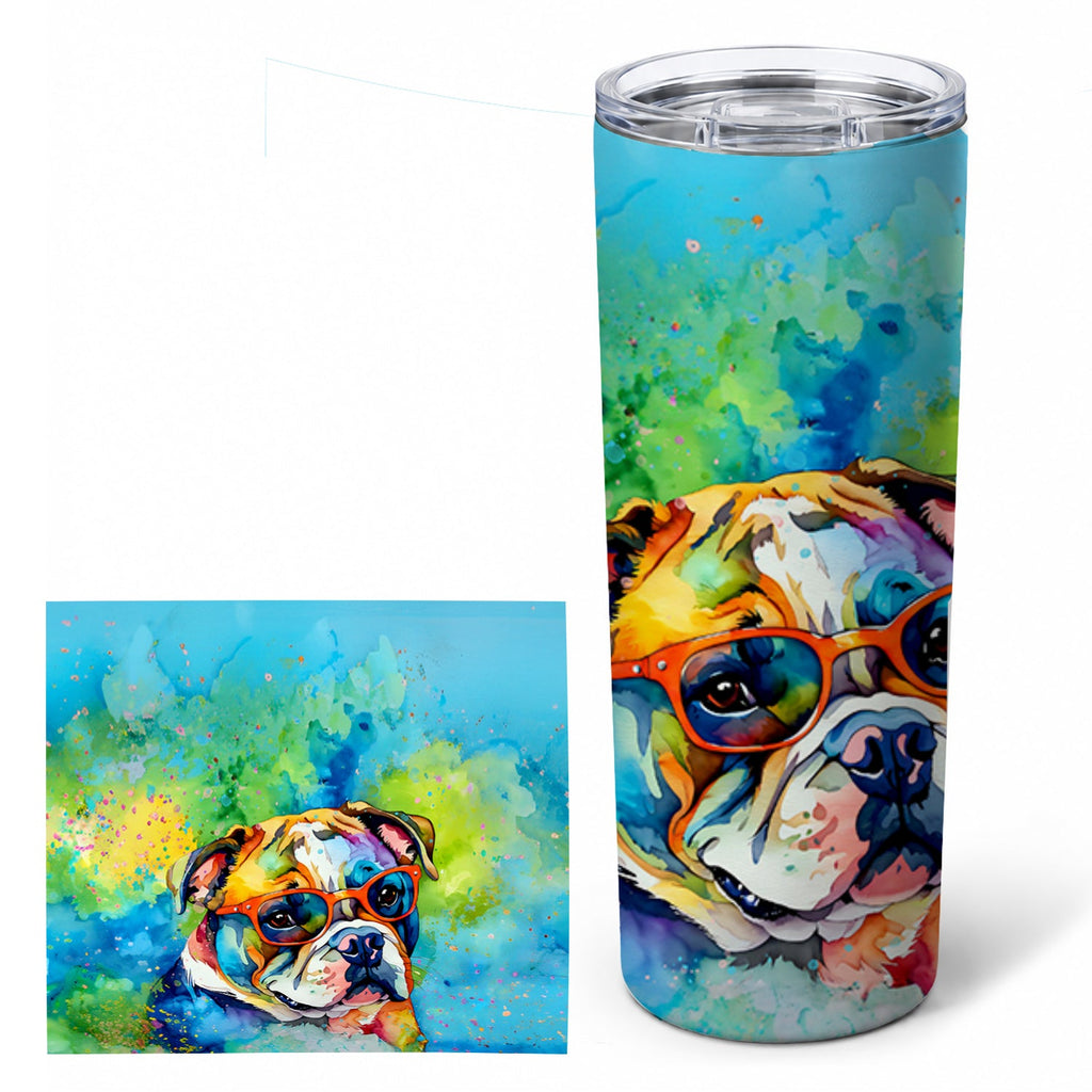English Bulldog 20 oz Skinny Tumbler with Lid and Straw