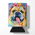 English Bulldog Hippie Dawg Can or Bottle Hugger Cooler Sleeve for Standard 12 oz Cans, Insulated Foam Beer & Soda Can Hugger Reusable