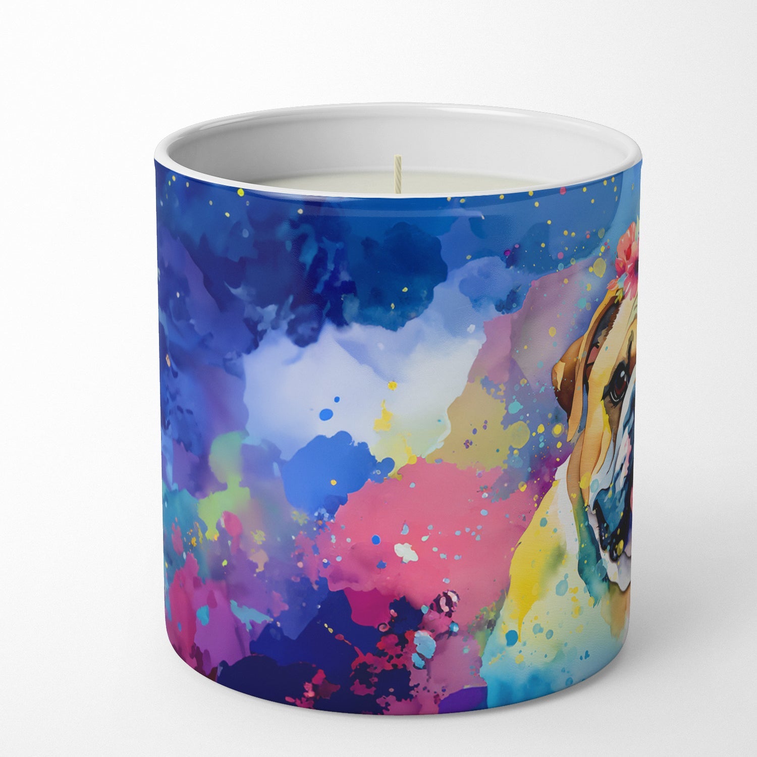English Bulldog Hippie Dawg Decorative Soy Candle Nature Soy Wax Essential Oil Home Decor Ideal for Bedroom Kitchen Bath Office Gift, 10 oz