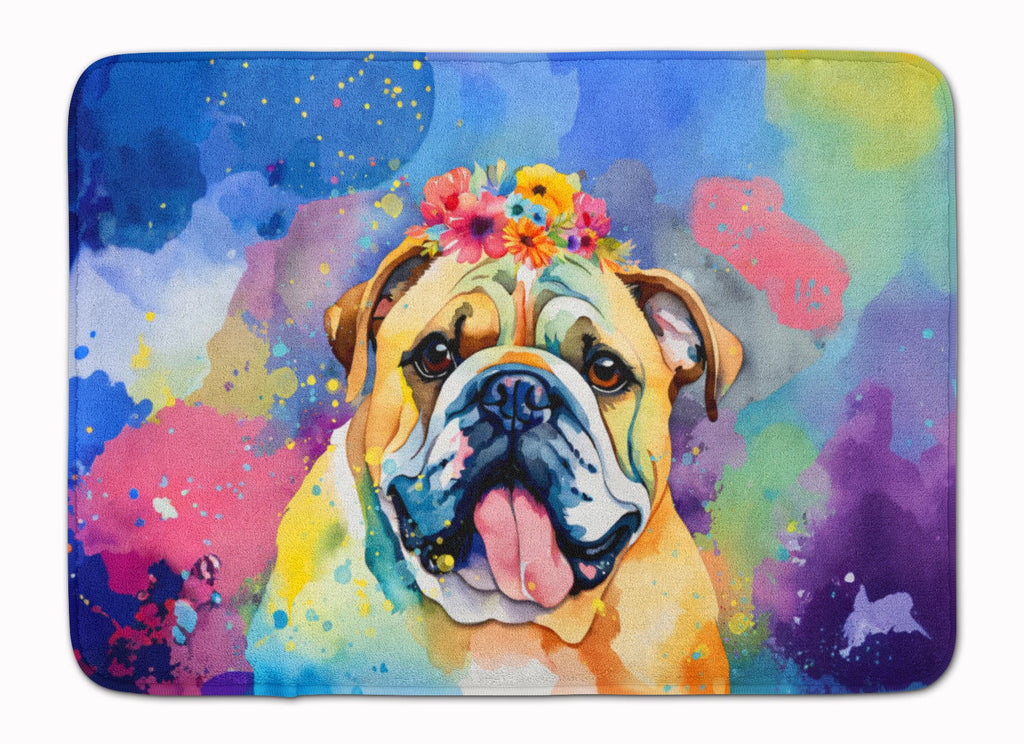 English Bulldog Hippie Dawg Memory Foam Kitchen Mat Machine Washable Anti-Fatigue Cushion Comfort Bath or Kitchen Rug