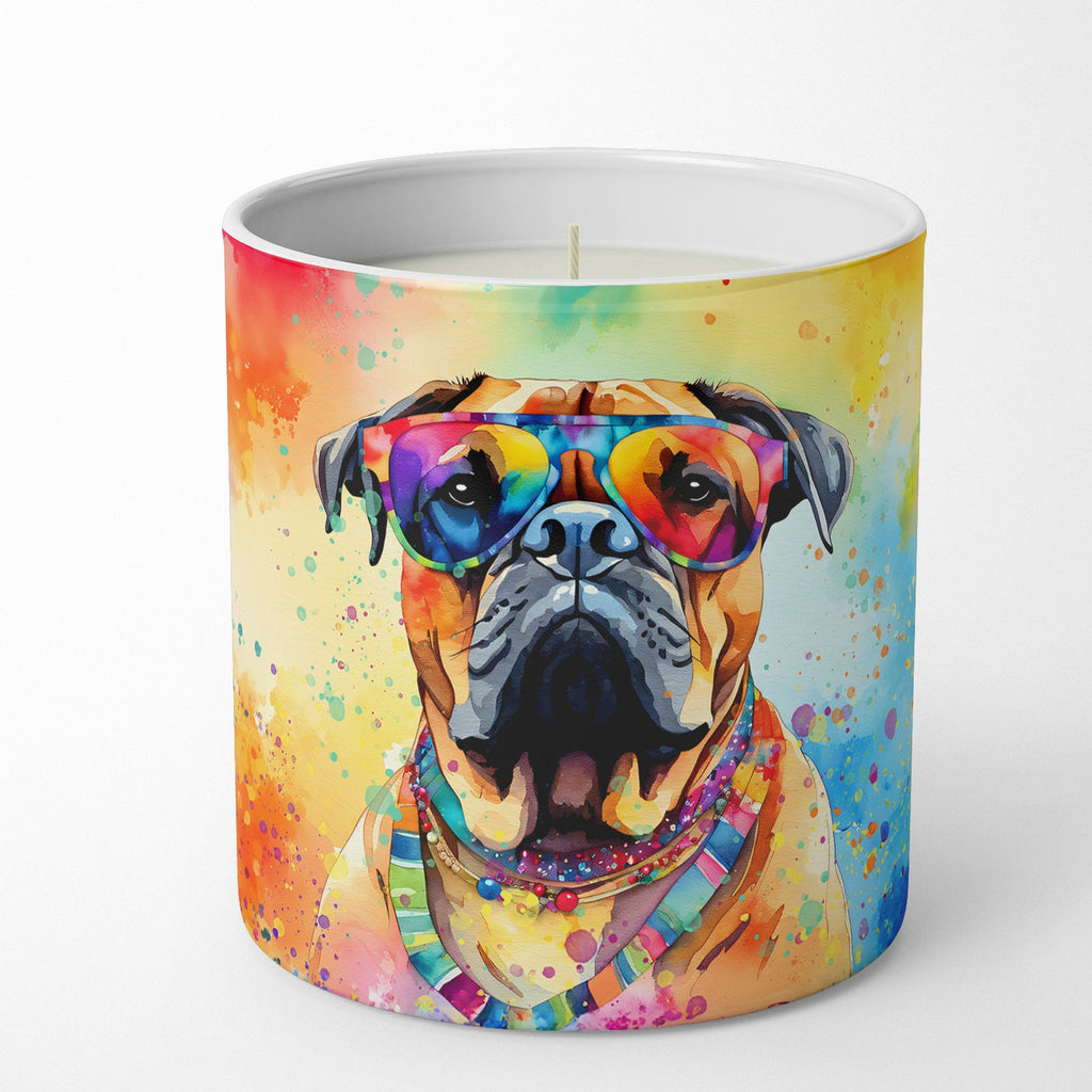 Bullmastiff Hippie Dawg Decorative Soy Candle Nature Soy Wax Essential Oil Home Decor Ideal for Bedroom Kitchen Bath Office Gift, 10 oz