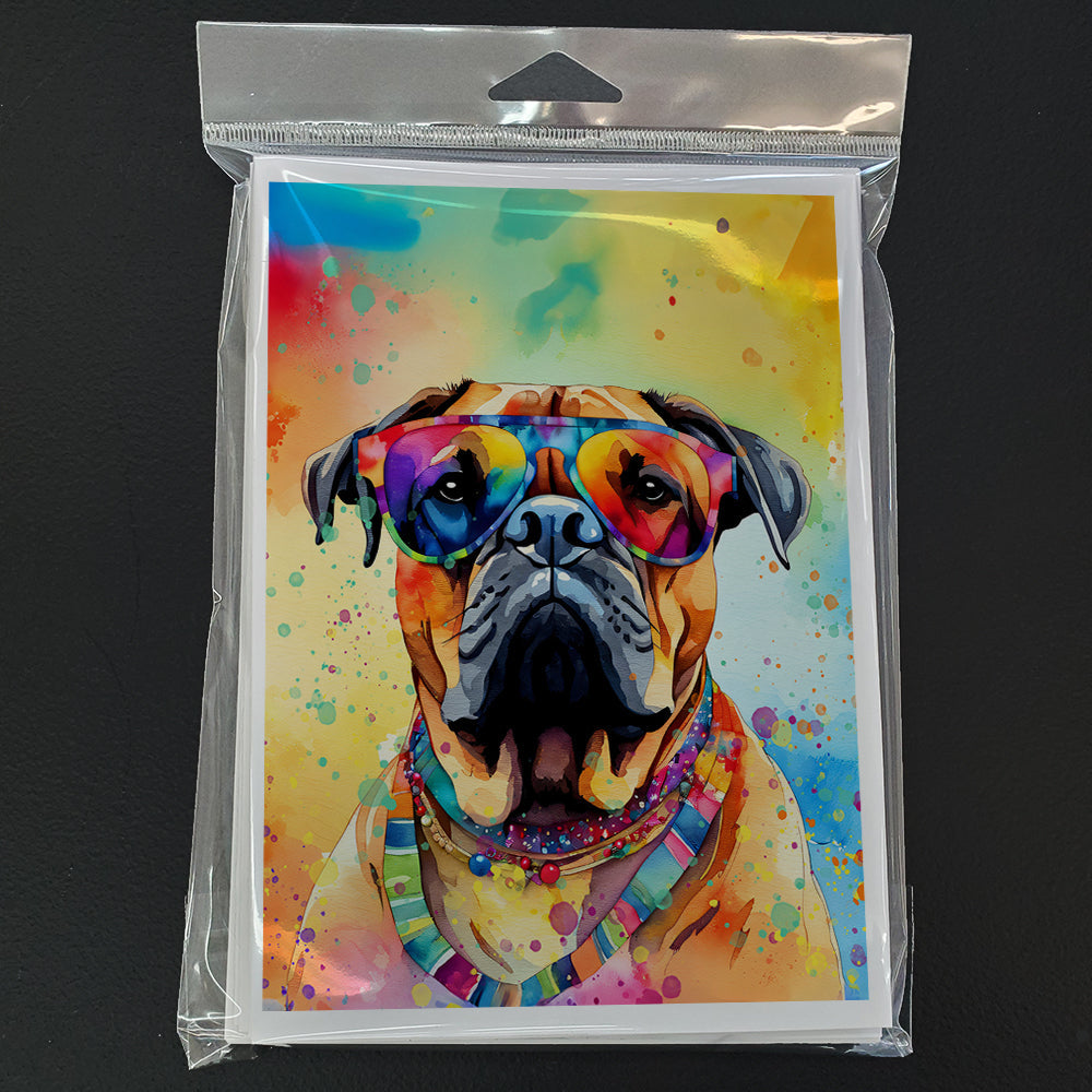 Bullmastiff Hippie Dawg Greeting Cards Pack of 8 Blank Cards with Envelopes Whimsical A7 Size 5x7