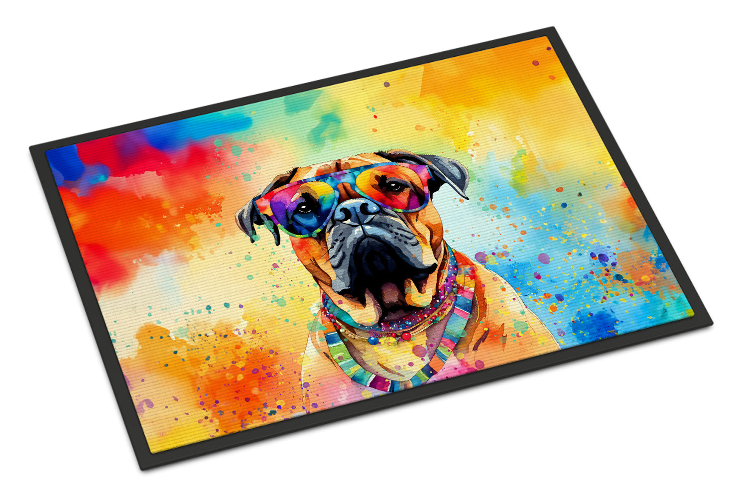 Bullmastiff Hippie Dawg Doormat Indoor Outdoor 18H X 27W Front Door Mat Rugs for Entryway, Non Slip Washable