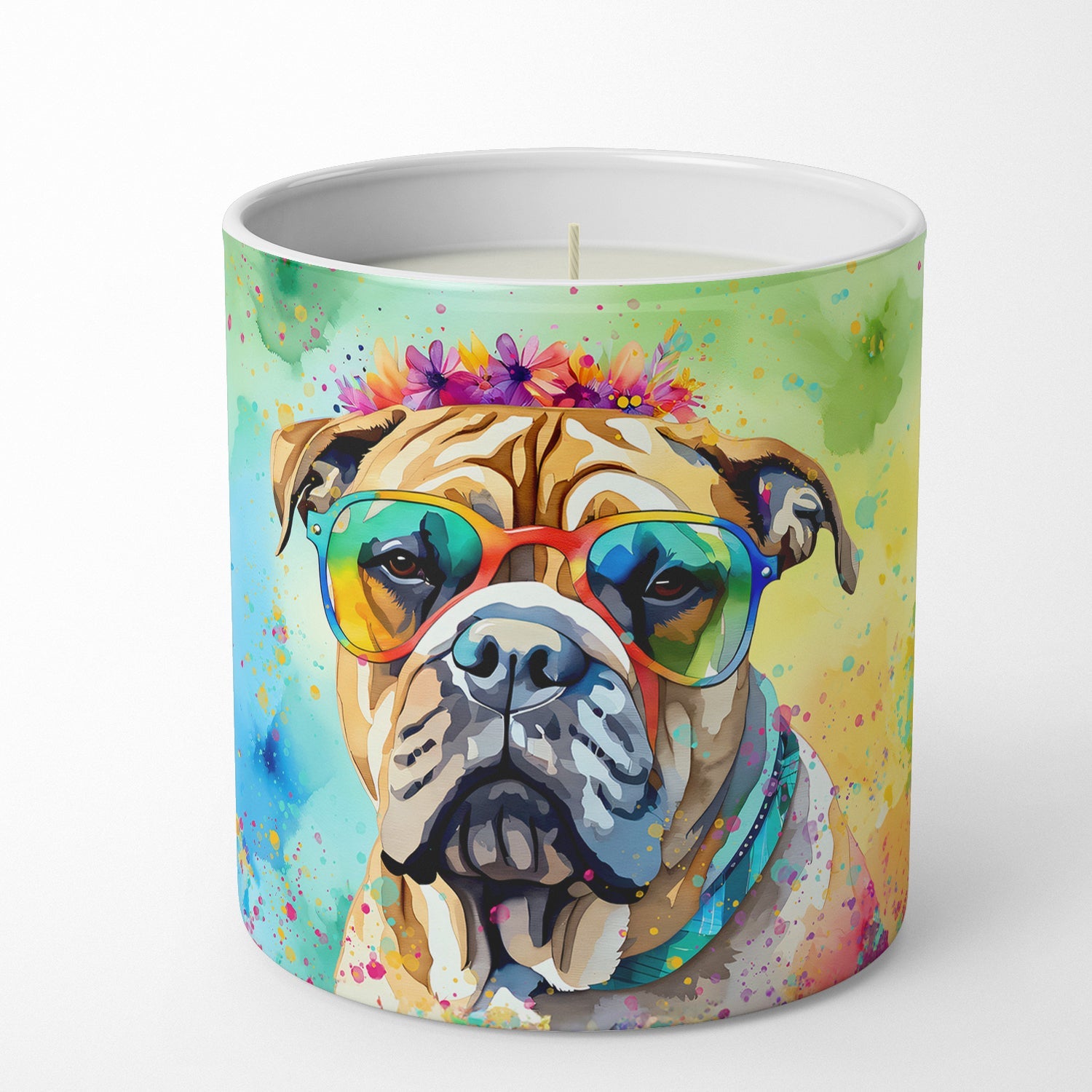Bullmastiff Hippie Dawg Decorative Soy Candle Nature Soy Wax Essential Oil Home Decor Ideal for Bedroom Kitchen Bath Office Gift, 10 oz