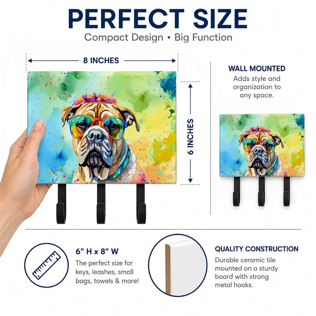 Bullmastiff Hippie Dawg Leash or Key Holder Wall Hooks, Coat Rack Wall Mount, for Hanging Keys, Towels, Aprons, Leashes