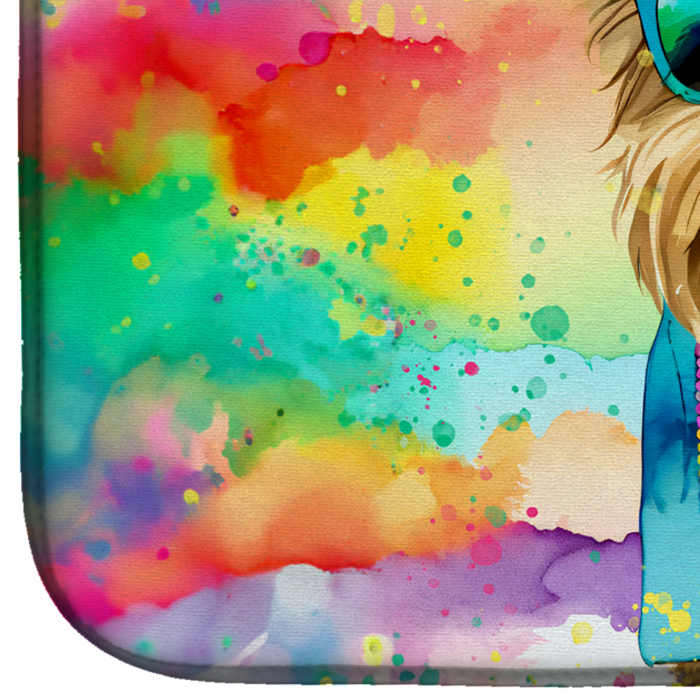Cairn Terrier Hippie Dawg Dish Drying Mat Absorbent Dish Drying Mat Pad for Kitchen Counter Dish Drainer Mat for Countertop, 14 x 21", Multicolor