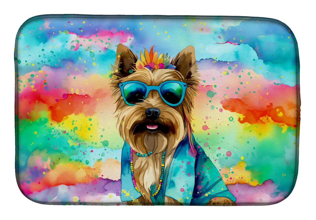 Cairn Terrier Hippie Dawg Dish Drying Mat Absorbent Dish Drying Mat Pad for Kitchen Counter Dish Drainer Mat for Countertop, 14 x 21", Multicolor