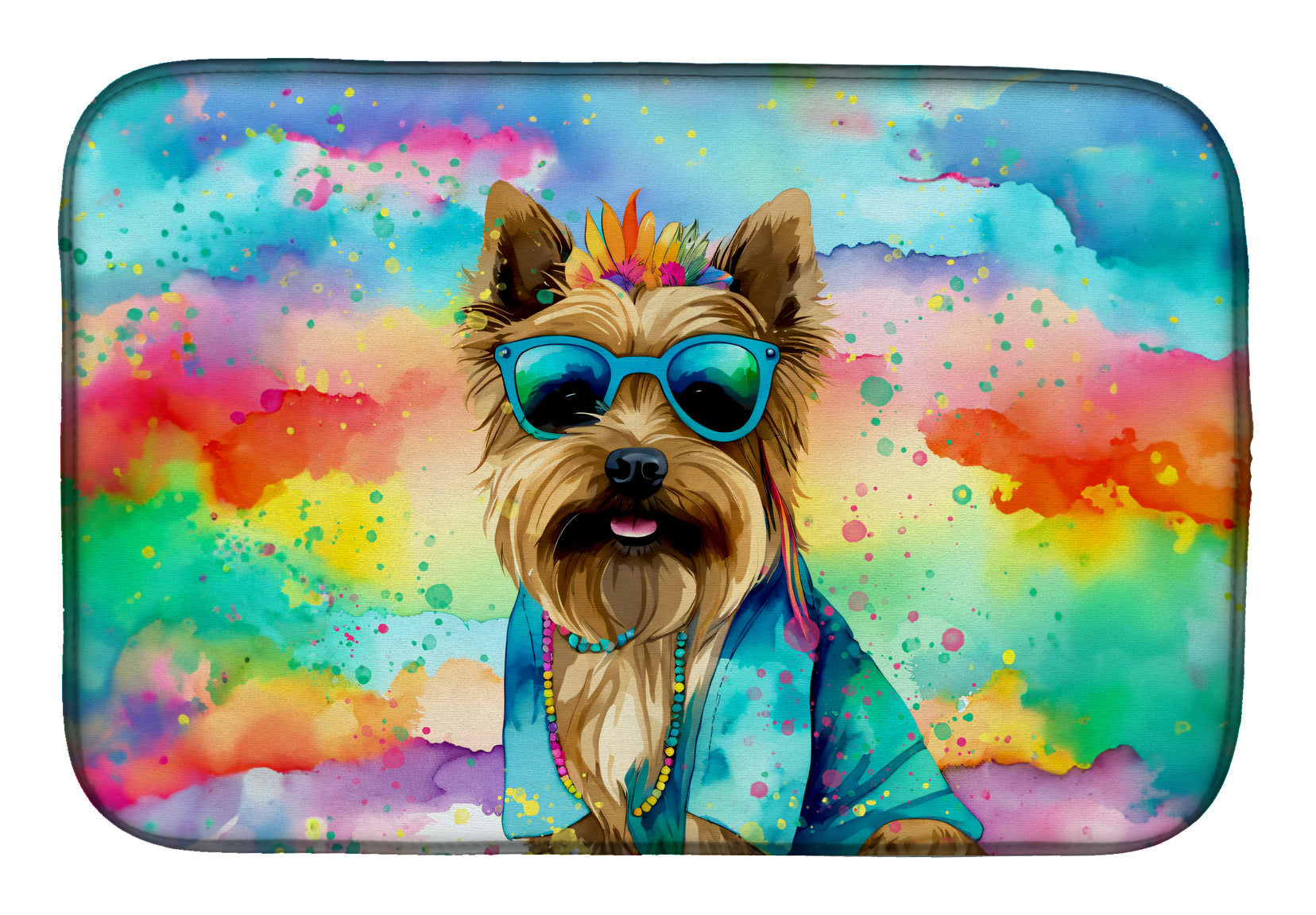 Cairn Terrier Hippie Dawg Dish Drying Mat Absorbent Dish Drying Mat Pad for Kitchen Counter Dish Drainer Mat for Countertop, 14 x 21", Multicolor