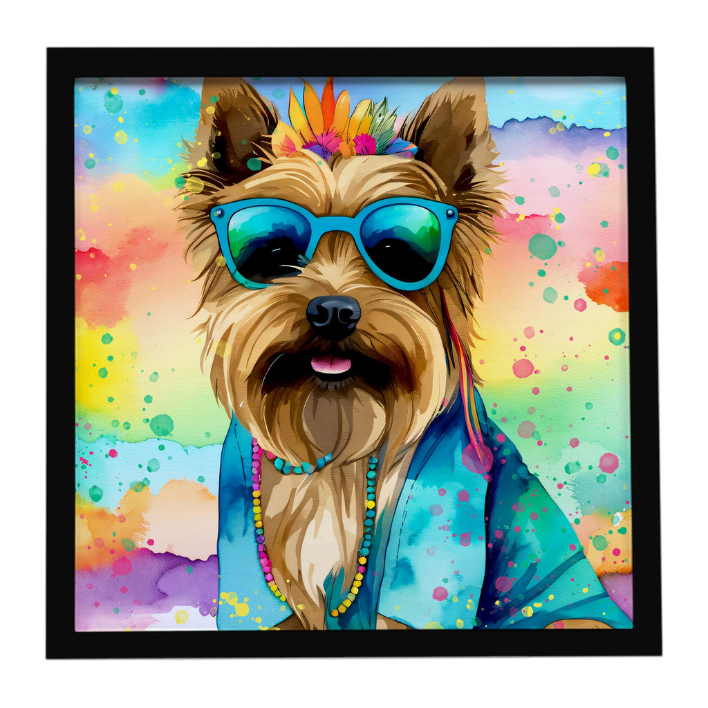 Cairn Terrier Hippie Dawg Framed Metal Print Bathroom, Kitchen, Office, Home Decor Wall Art Ready to Hang, Square, 8X8