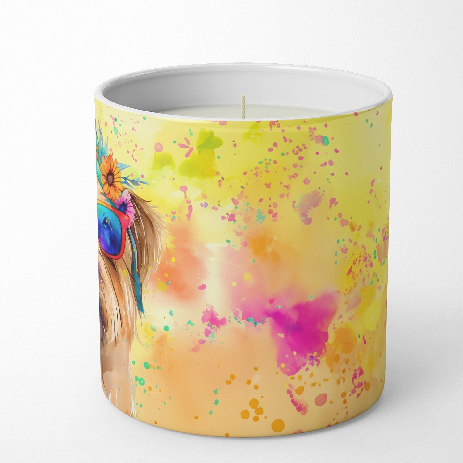 Cairn Terrier Hippie Dawg Decorative Soy Candle Nature Soy Wax Essential Oil Home Decor Ideal for Bedroom Kitchen Bath Office Gift, 10 oz