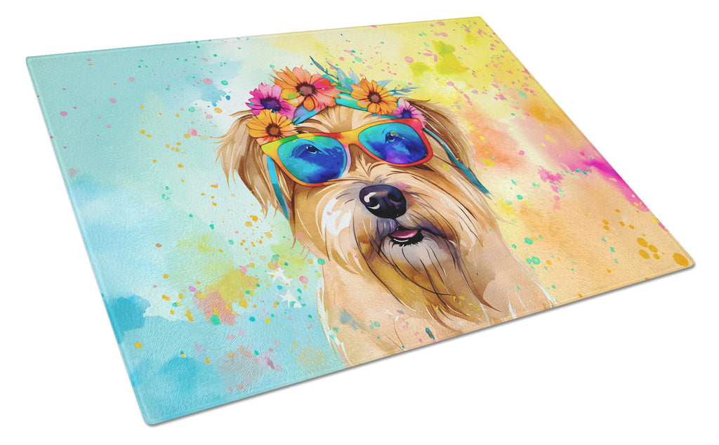 Cairn Terrier Hippie Dawg Cutting Board Tempered Glass Kitchen Cutting Surface, Heat Resistant Chopping, Non-Slip Feet, Food Prep & Serving
