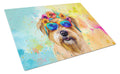 Cairn Terrier Hippie Dawg Cutting Board Tempered Glass Kitchen Cutting Surface, Heat Resistant Chopping, Non-Slip Feet, Food Prep & Serving
