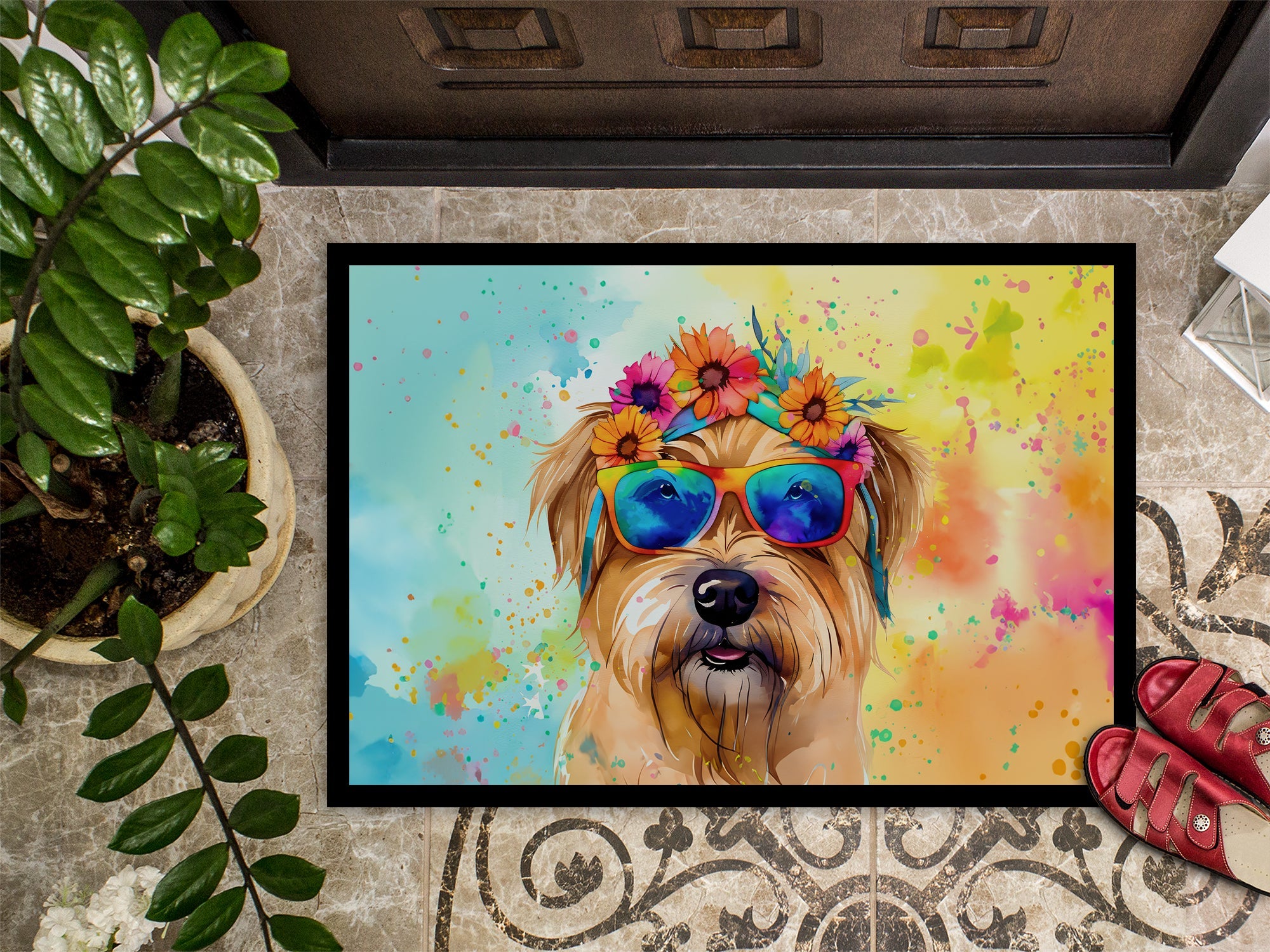 Cairn Terrier Hippie Dawg Doormat Indoor Outdoor 18H X 27W Front Door Mat Rugs for Entryway, Non Slip Washable