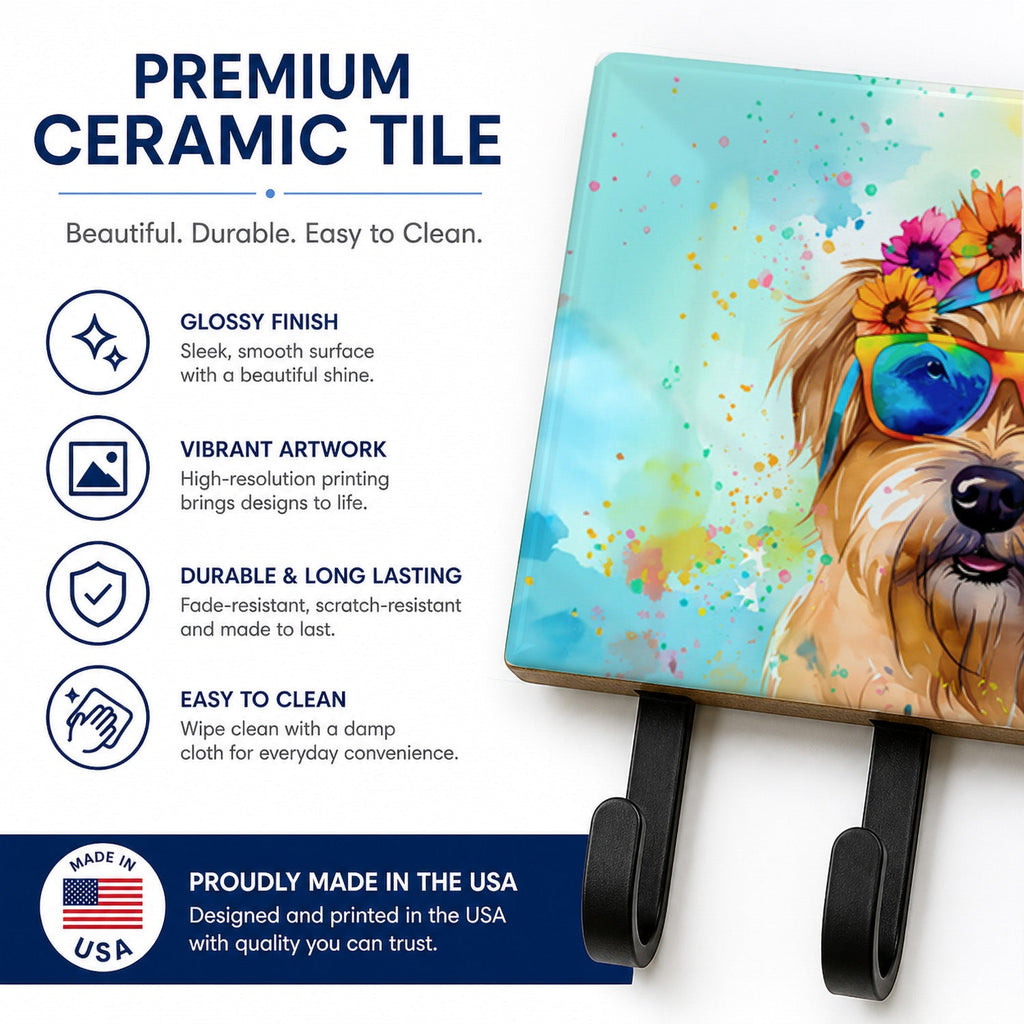 Cairn Terrier Hippie Dawg Leash or Key Holder Wall Hooks, Coat Rack Wall Mount, for Hanging Keys, Towels, Aprons, Leashes