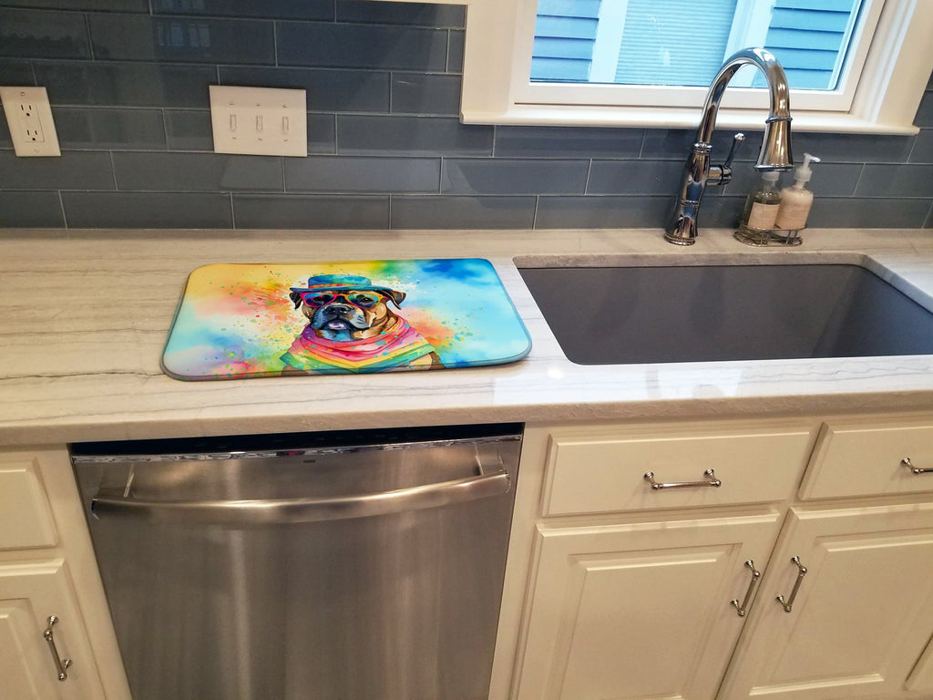 Cane Corso Hippie Dawg Dish Drying Mat Absorbent Dish Drying Mat Pad for Kitchen Counter Dish Drainer Mat for Countertop, 14 x 21", Multicolor