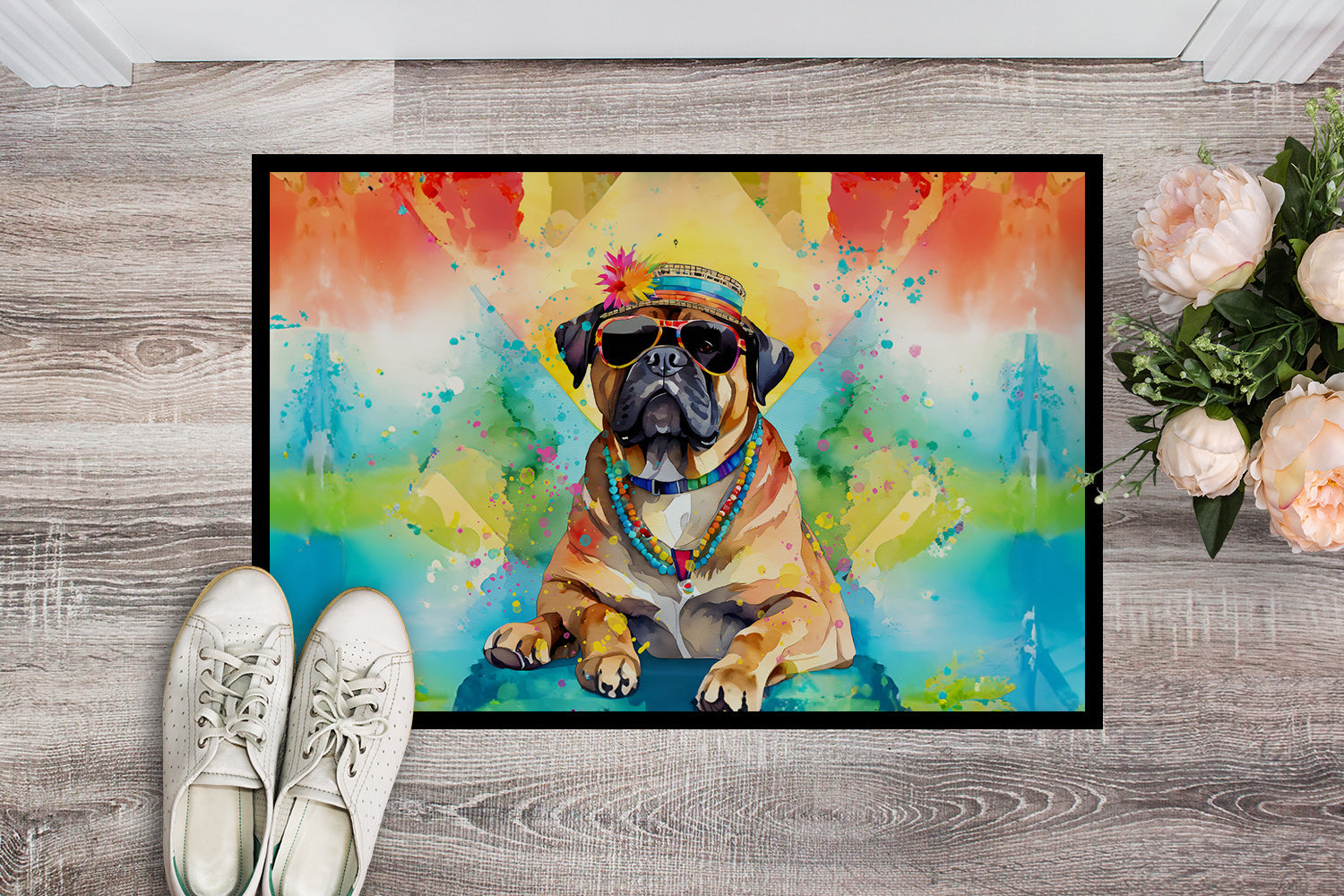 Cane Corso Hippie Dawg Doormat Indoor Outdoor 24H X 36W Front Door Mat Rugs for Entryway, Non Slip Washable Low Pile,