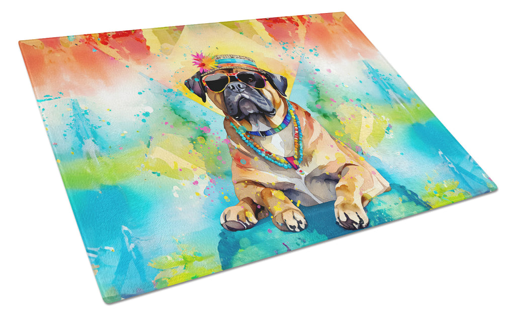 Cane Corso Hippie Dawg Cutting Board Tempered Glass Kitchen Cutting Surface, Heat Resistant Chopping, Non-Slip Feet, Food Prep & Serving