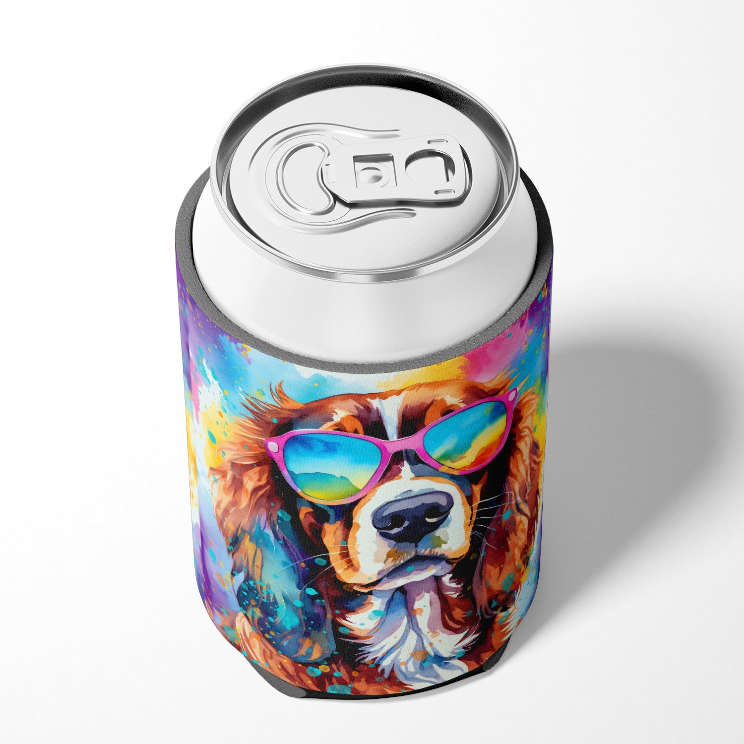 Cavalier Spaniel Hippie Dawg Can or Bottle Hugger Cooler Sleeve for Standard 12 oz Cans, Insulated Foam Beer & Soda Can Hugger Reusable