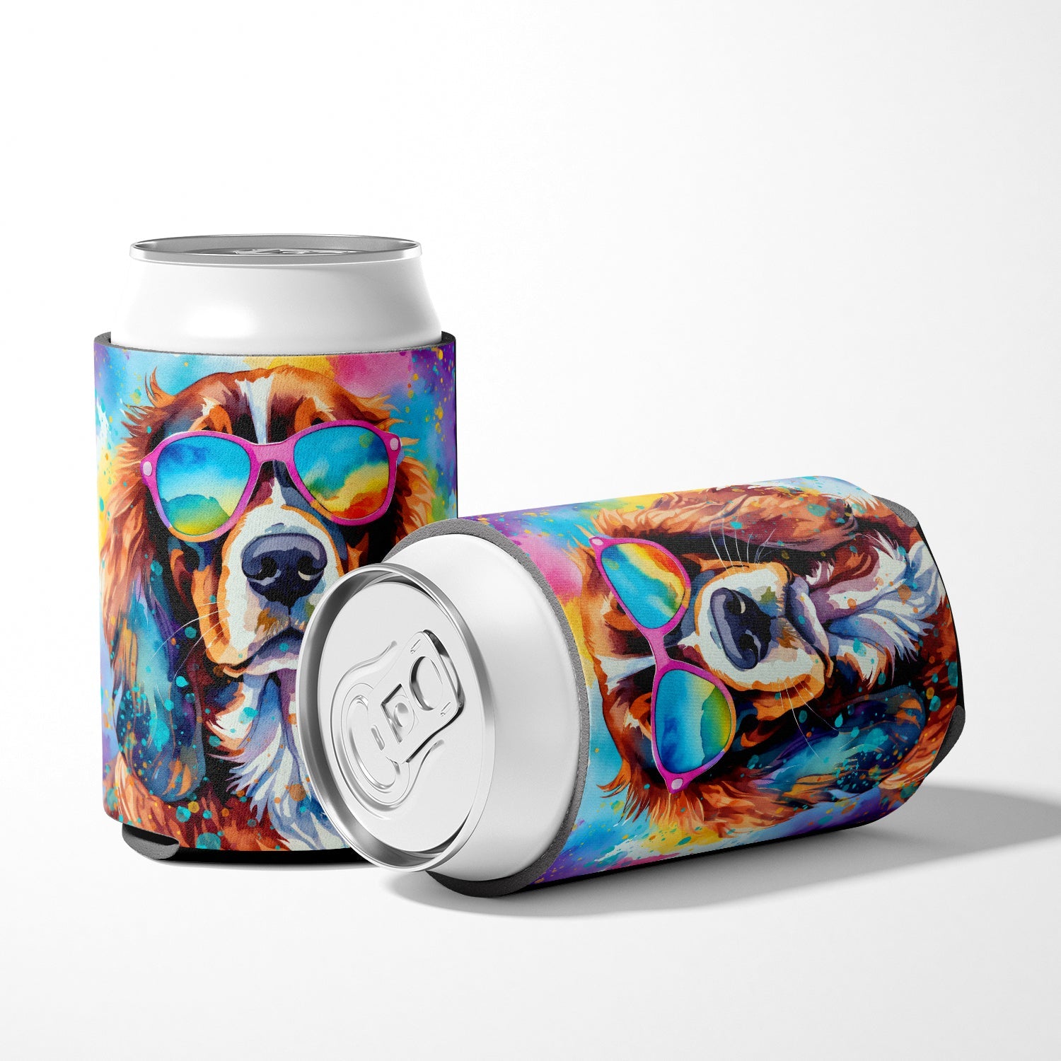Cavalier Spaniel Hippie Dawg Can or Bottle Hugger Cooler Sleeve for Standard 12 oz Cans, Insulated Foam Beer & Soda Can Hugger Reusable