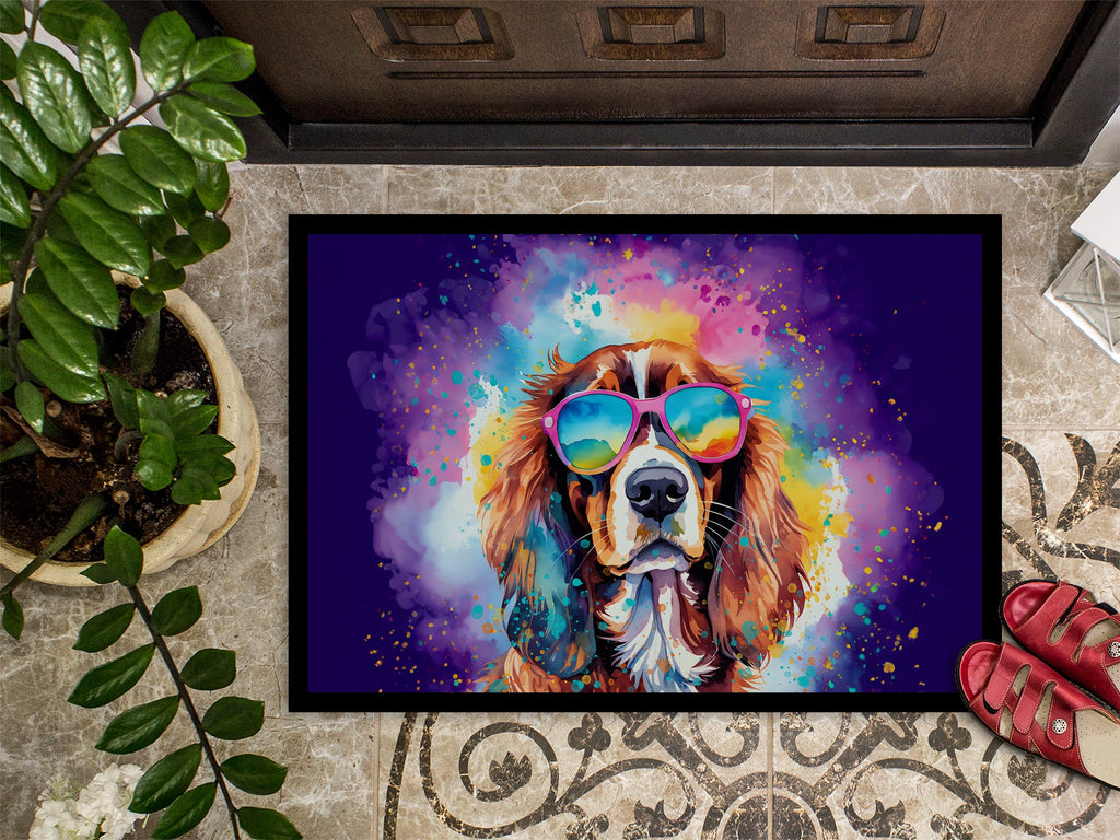 Cavalier Spaniel Hippie Dawg Doormat Indoor Outdoor 24H X 36W Front Door Mat Rugs for Entryway, Non Slip Washable Low Pile,