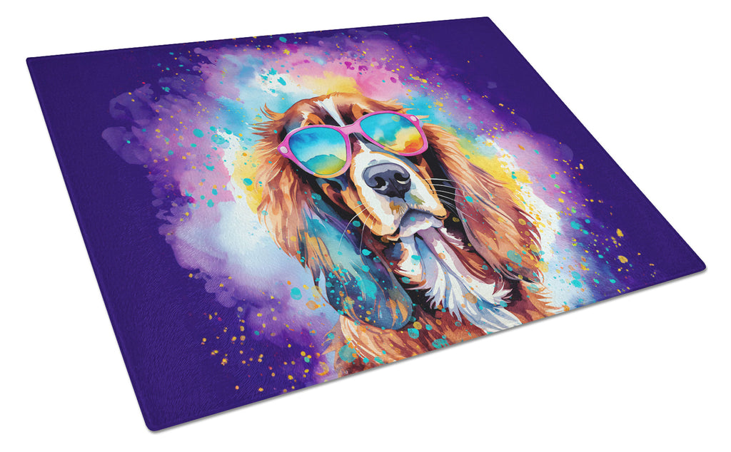Cavalier Spaniel Hippie Dawg Cutting Board Tempered Glass Kitchen Cutting Surface, Heat Resistant Chopping, Non-Slip Feet, Food Prep & Serving