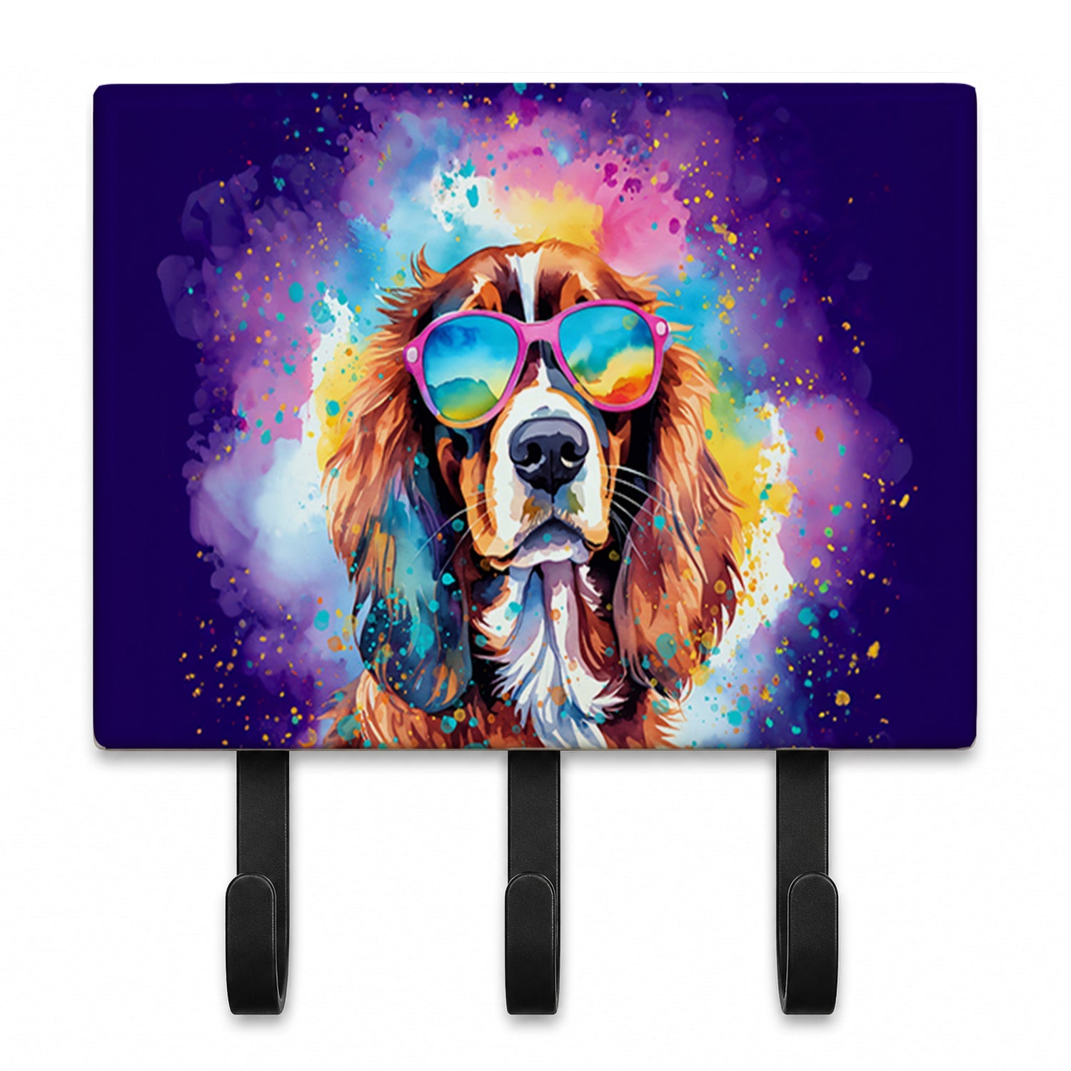 Cavalier Spaniel Hippie Dawg Leash or Key Holder Wall Hooks, Coat Rack Wall Mount, for Hanging Keys, Towels, Aprons, Leashes