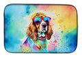 Cavalier Spaniel Hippie Dawg Dish Drying Mat Absorbent Dish Drying Mat Pad for Kitchen Counter Dish Drainer Mat for Countertop, 14 x 21", Multicolor