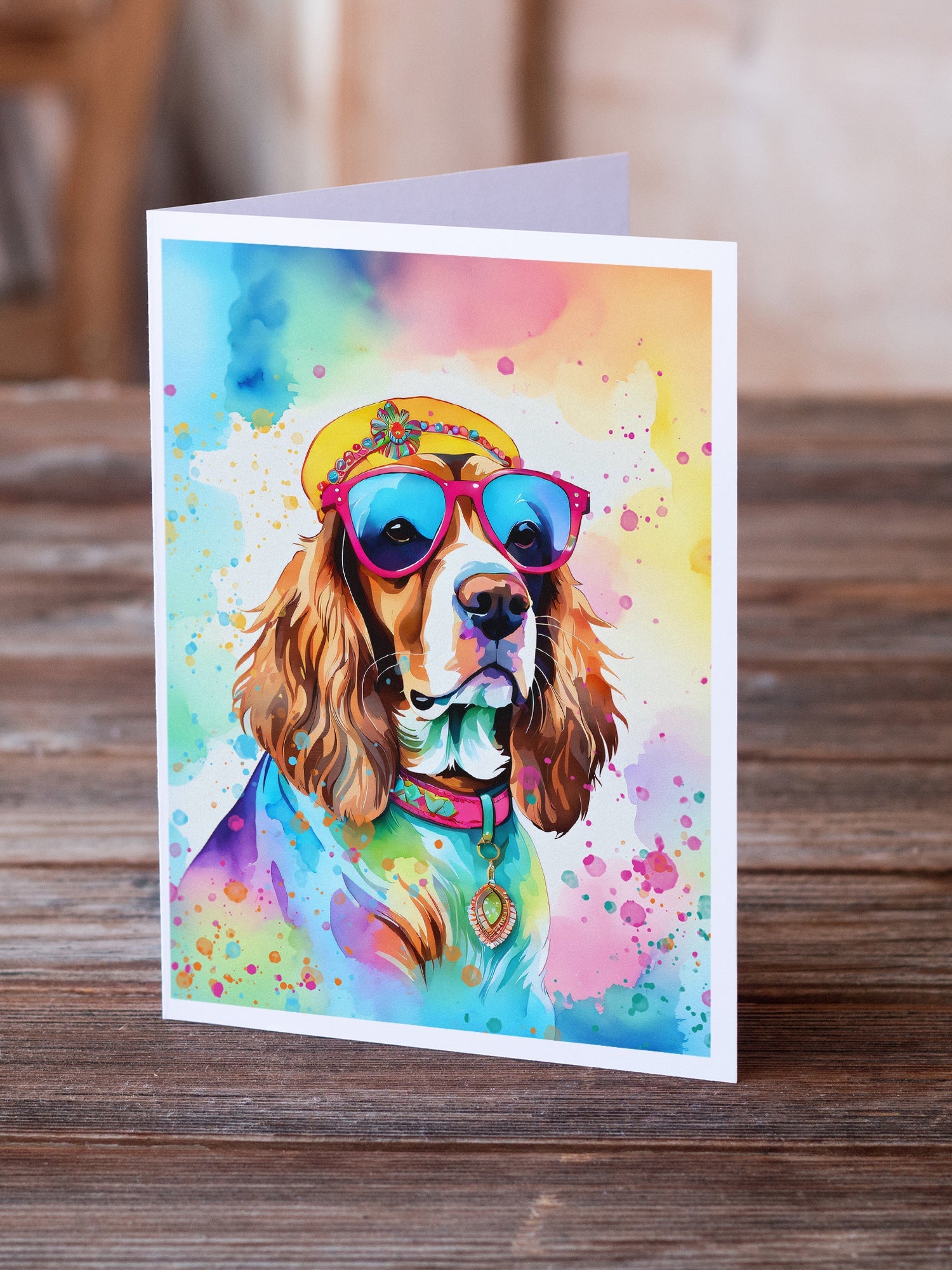Cavalier Spaniel Hippie Dawg Greeting Cards Pack of 8 Blank Cards with Envelopes Whimsical A7 Size 5x7