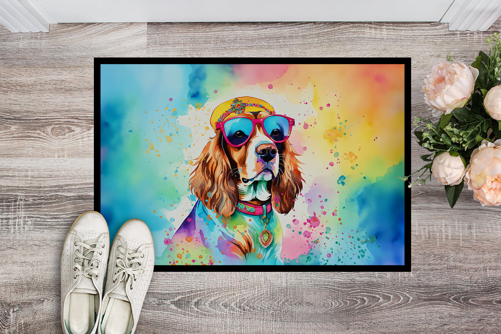 Cavalier Spaniel Hippie Dawg Doormat Indoor Outdoor 24H X 36W Front Door Mat Rugs for Entryway, Non Slip Washable Low Pile,