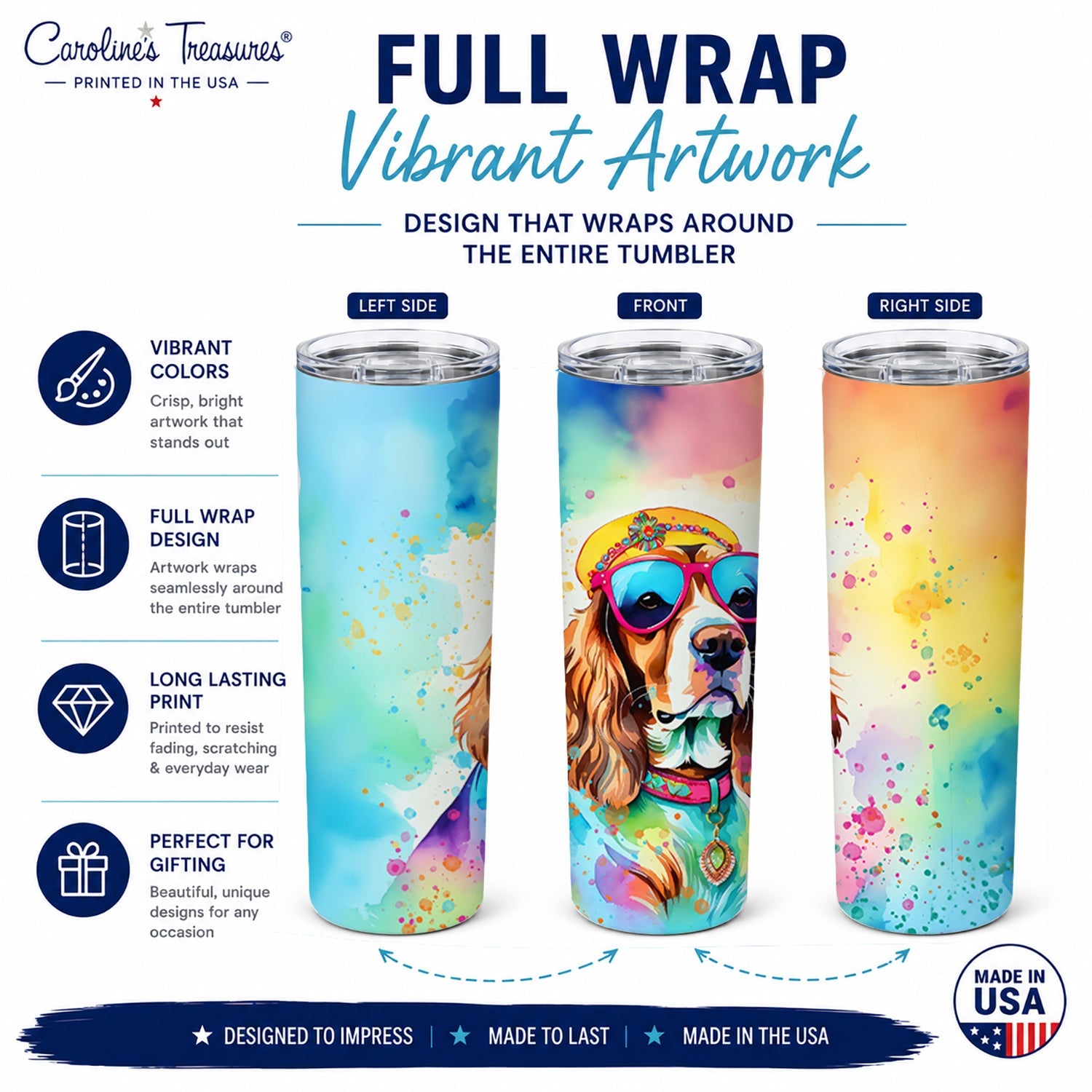 Cavalier Spaniel Hippie Dawg Stainless Steel Skinny Tumbler 20 oz Vacuum Double Walled Reusable Insulated Travel Cup