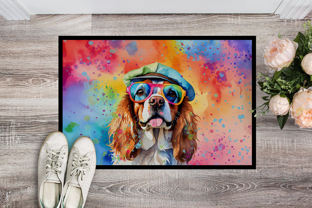 Cavalier Spaniel Hippie Dawg Doormat Indoor Outdoor 24H X 36W Front Door Mat Rugs for Entryway, Non Slip Washable Low Pile,