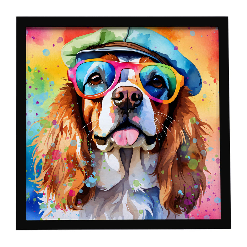 Cavalier Spaniel Hippie Dawg Framed Metal Print Bathroom, Kitchen, Office, Home Decor Wall Art Ready to Hang, Square, 8X8