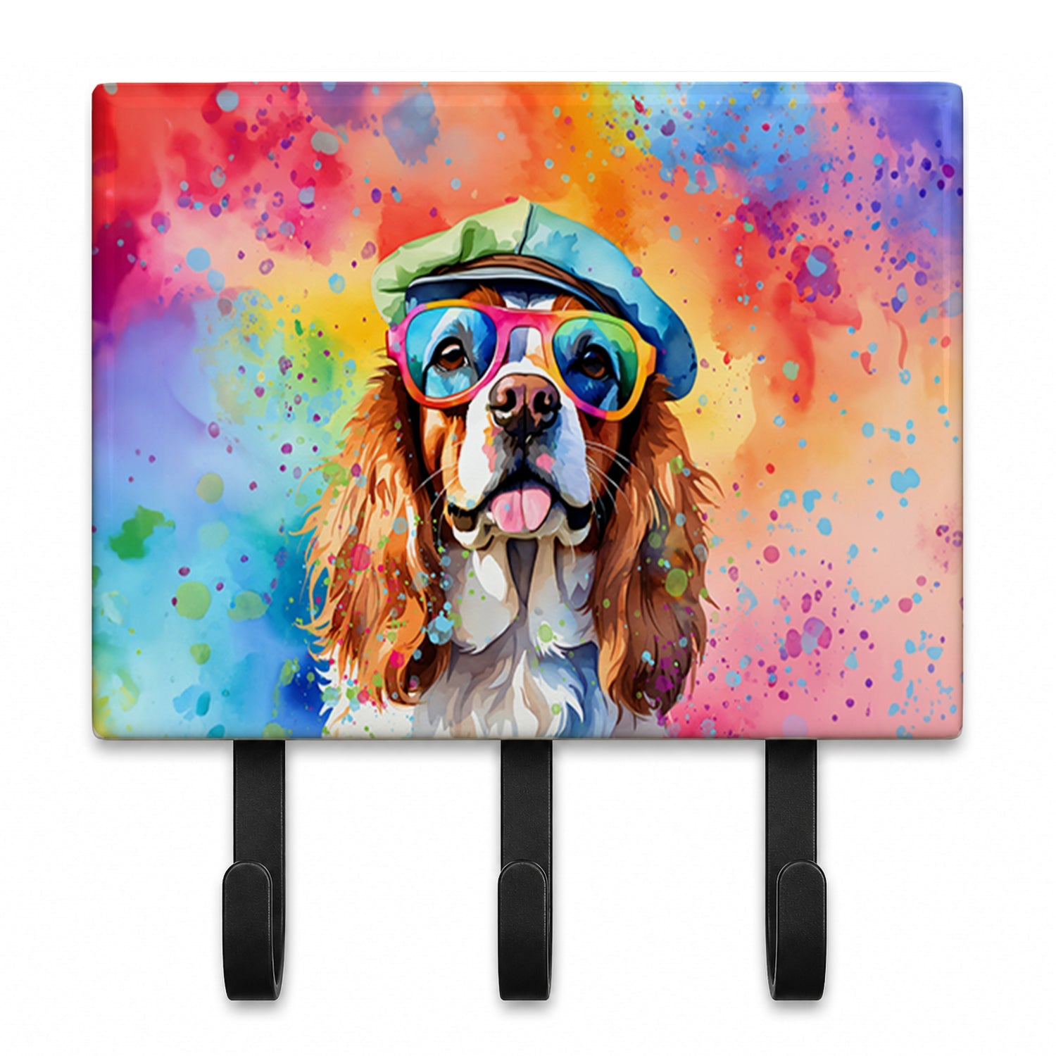 Cavalier Spaniel Hippie Dawg Leash or Key Holder Wall Hooks, Coat Rack Wall Mount, for Hanging Keys, Towels, Aprons, Leashes