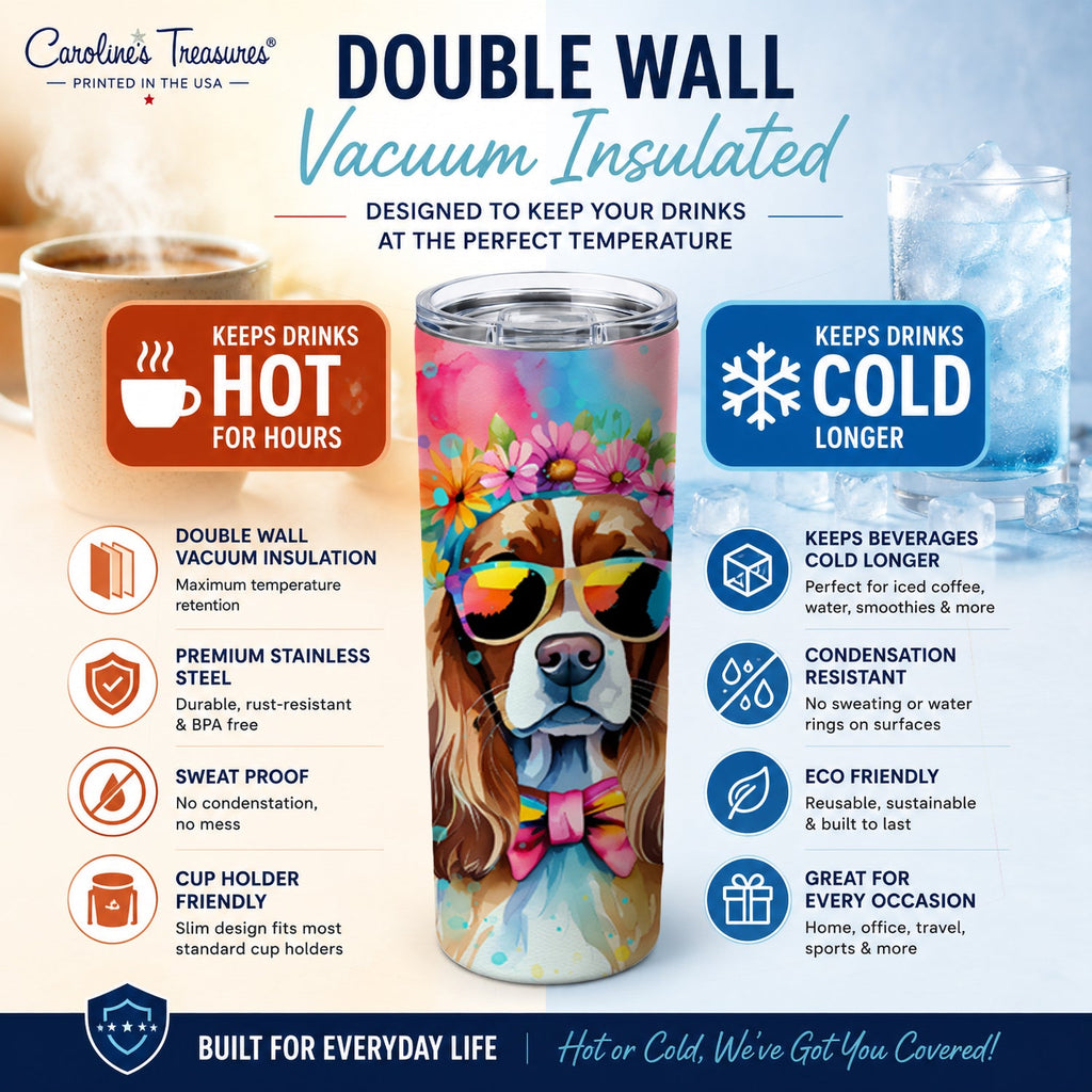 Cavalier Spaniel Hippie Dawg Stainless Steel Skinny Tumbler 20 oz Vacuum Double Walled Reusable Insulated Travel Cup
