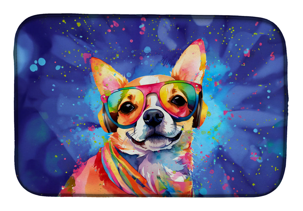 Chihuahua Hippie Dawg Dish Drying Mat Absorbent Dish Drying Mat Pad for Kitchen Counter Dish Drainer Mat for Countertop, 14 x 21", Multicolor