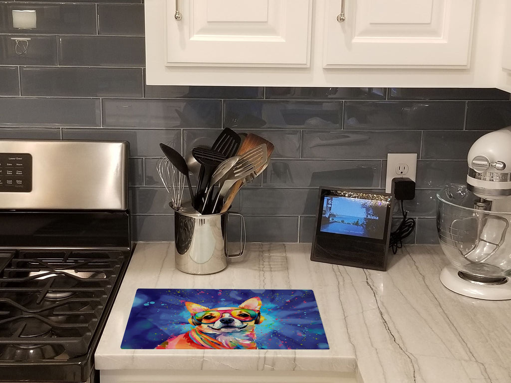 Chihuahua Hippie Dawg Cutting Board Tempered Glass Kitchen Cutting Surface, Heat Resistant Chopping, Non-Slip Feet, Food Prep & Serving