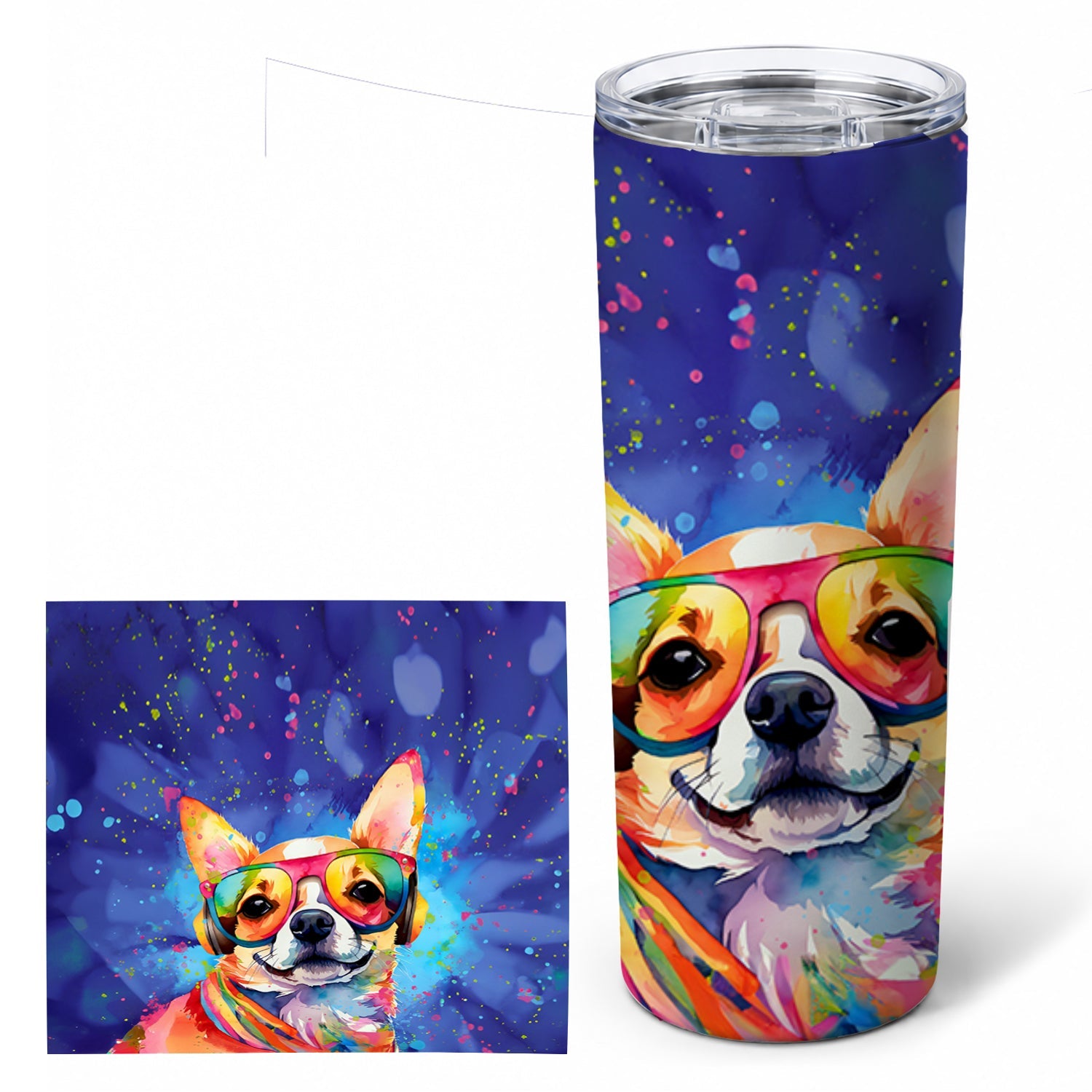 Chihuahua Hippie Dawg Stainless Steel Skinny Tumbler 20 oz Vacuum Double Walled Reusable Insulated Travel Cup