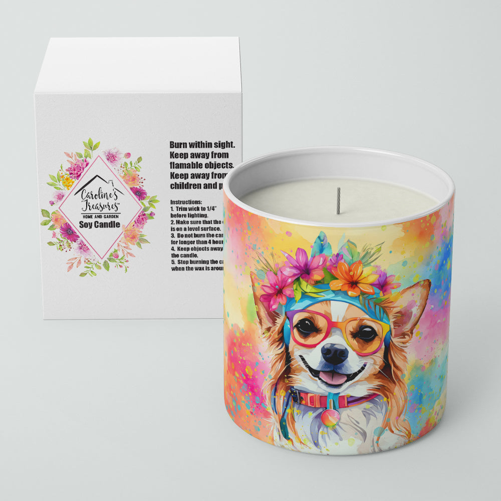 Chihuahua Hippie Dawg Decorative Soy Candle Nature Soy Wax Essential Oil Home Decor Ideal for Bedroom Kitchen Bath Office Gift, 10 oz