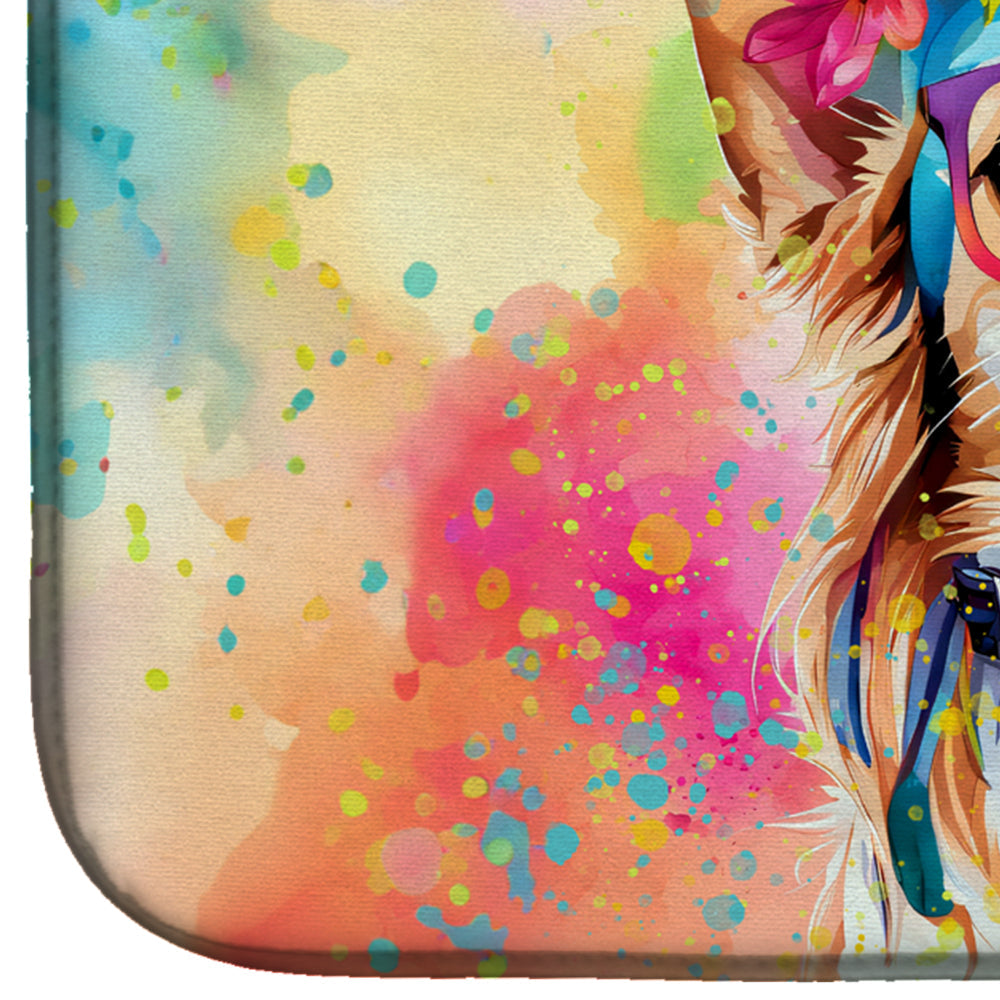Chihuahua Hippie Dawg Dish Drying Mat Absorbent Dish Drying Mat Pad for Kitchen Counter Dish Drainer Mat for Countertop, 14 x 21", Multicolor