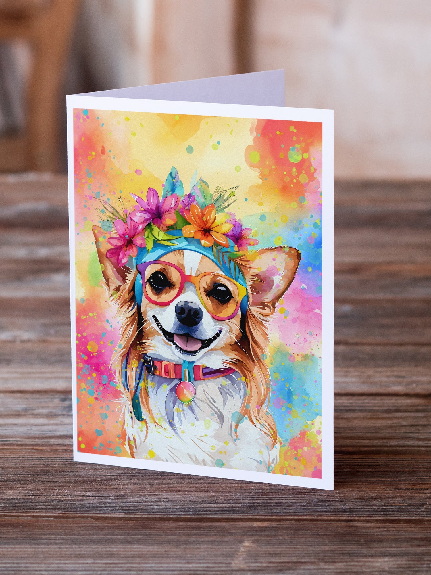 Chihuahua Hippie Dawg Greeting Cards Pack of 8 Blank Cards with Envelopes Whimsical A7 Size 5x7