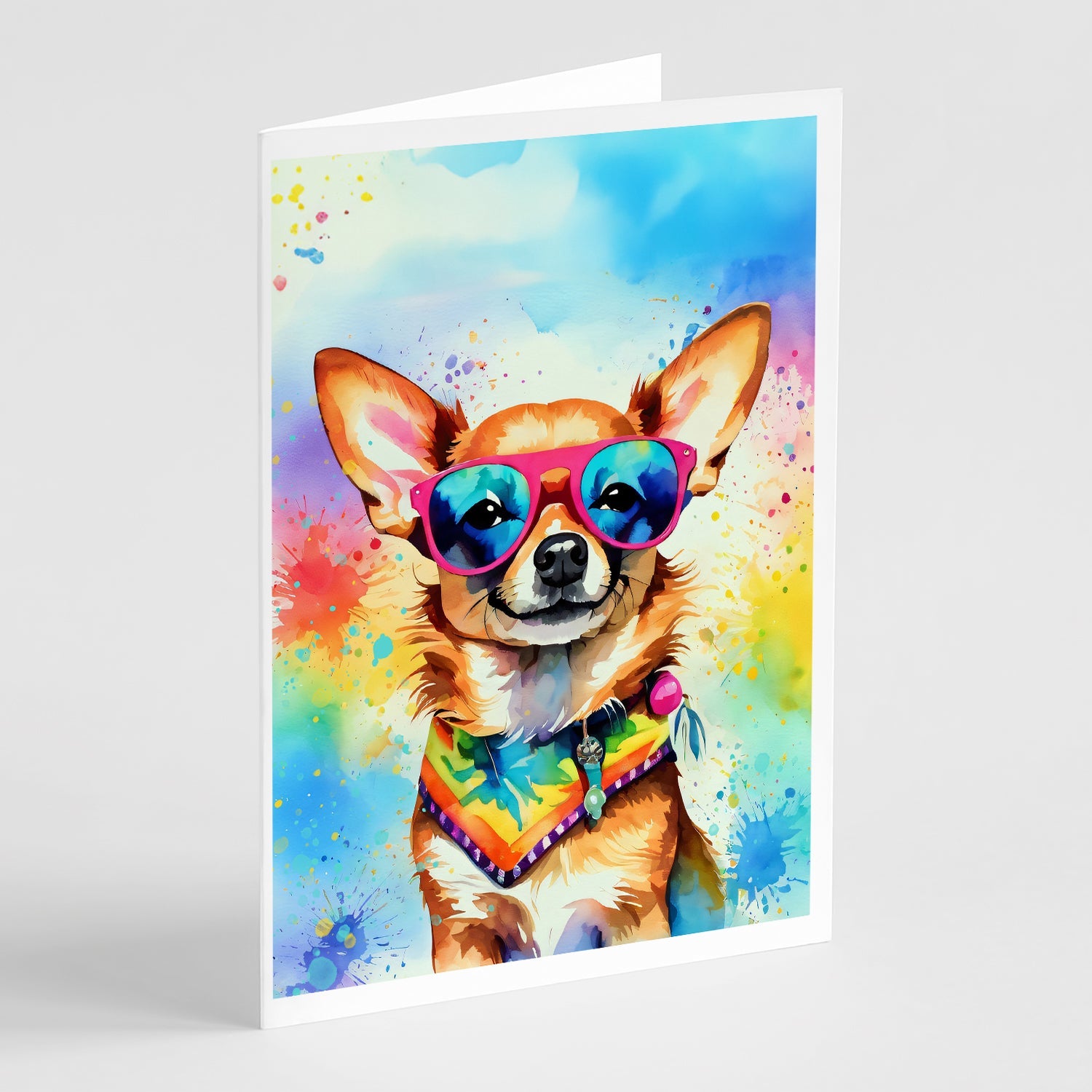 Chihuahua Hippie Dawg Greeting Cards Pack of 8 Blank Cards with Envelopes Whimsical A7 Size 5x7